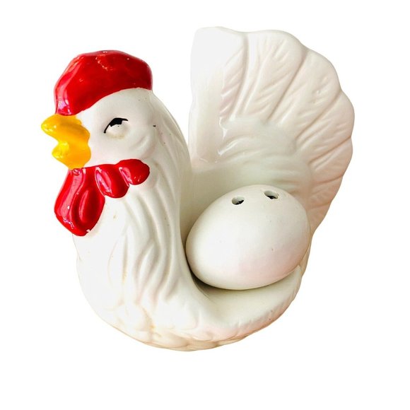 Vintage Hen On Nest Salt Pepper Napkin Holder Ceramic White Country Kitchen - Picture 2 of 10